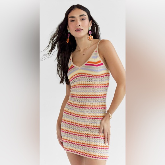 New Francesca’s Alethea Stripe Crochet Lined Dress Cover Up - Picture 5 of 6